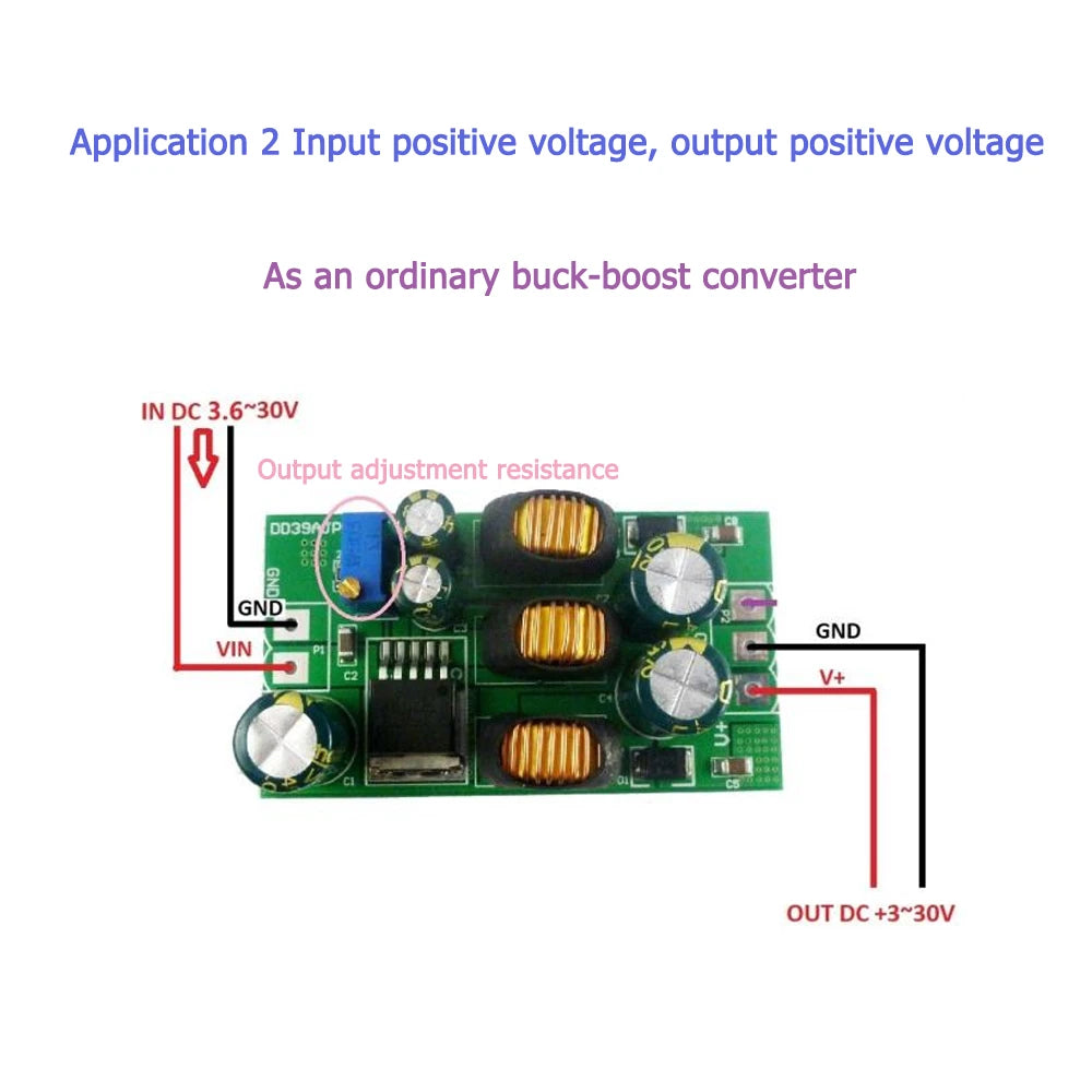 MPPT Solar Charge Controller, Adjustable DC voltage source for buck-boost converters, connects input to output via potentiometer (R1), range: 3.6V-30V.
