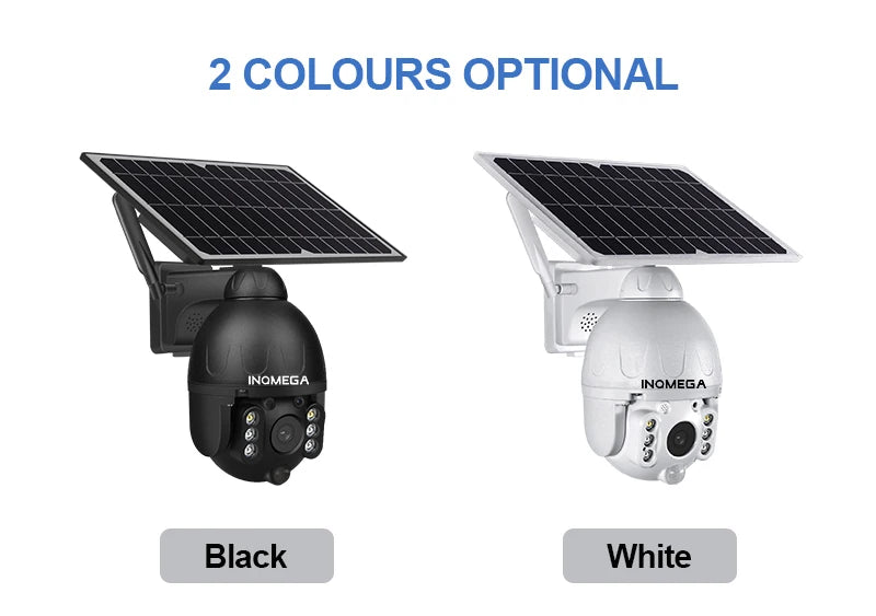 INQMEGA Outdoor Solar Camera, Available in black or white, choose your preferred color from Inomega's outdoor solar camera.