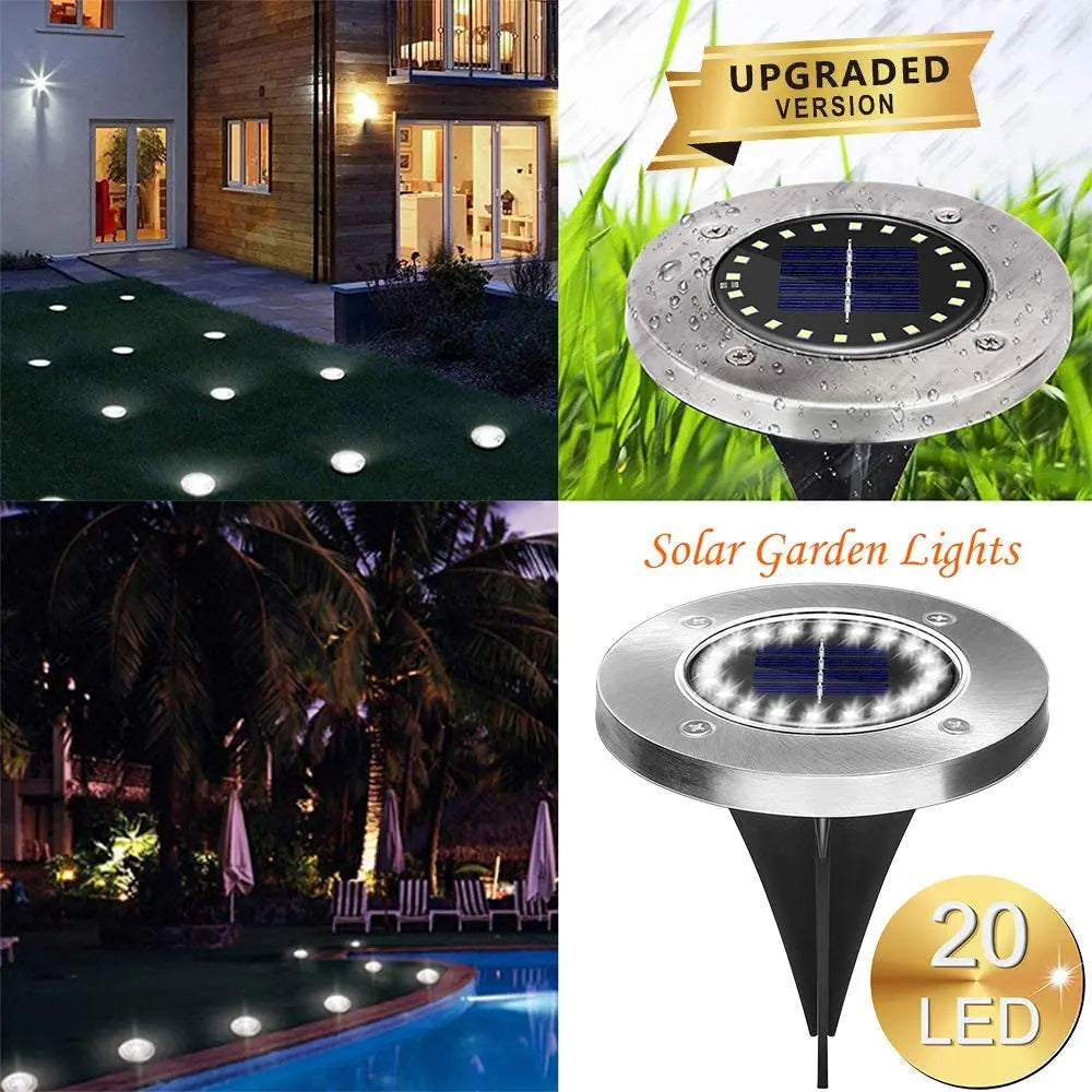 20LED Solar Power Disk Light, Newly Upgraded Solar Garden Light with 20 LEDs for Brighter Outdoor Lighting.