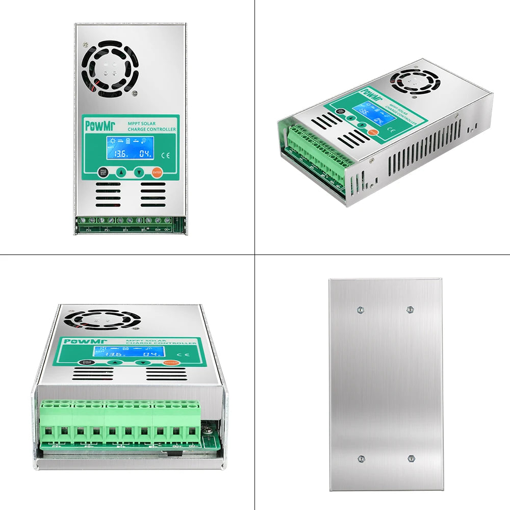 PowMr MPPT Solar Charge Controller, Solar charge controller with LCD display, suitable for various battery types and voltages, with a maximum input of 190VDC.