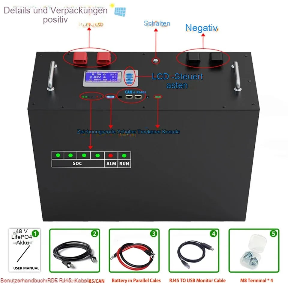 NEU 48 280AH LIFEPO4 14KWH Batteriepack - 6000+ Zyletten 16S 51,2V 200AH 300AH RS485/Dose aus/am Netz Sonnensystem 10 -jährige Garantie