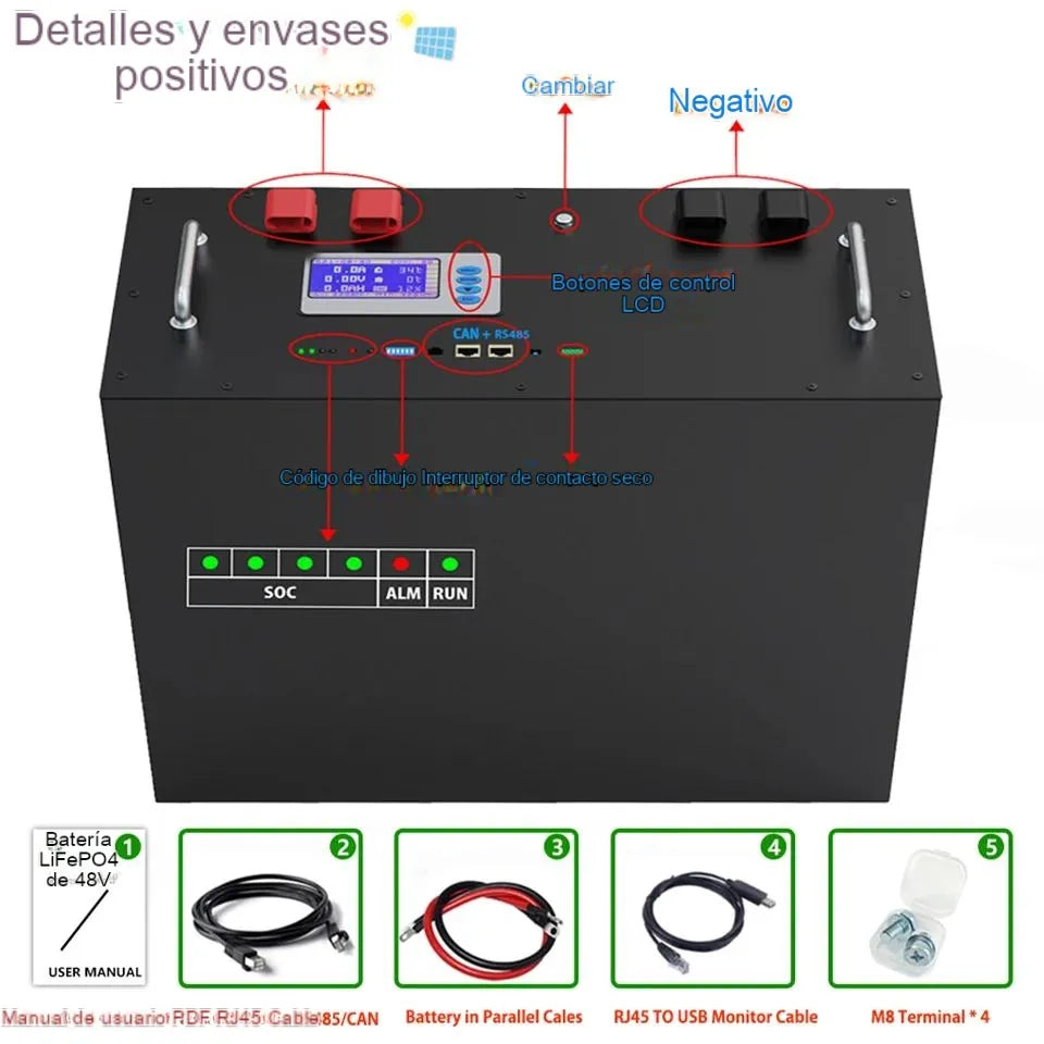 Nuevo 48 280AH LIFEPO4 Batería de 14kWh - 6000+ cilculos 16S 51.2V 200AH 300AH RS485/CAN OFF/ON SISTEMA SOLAR DE LA GARANTÍA DE 10 AHORES