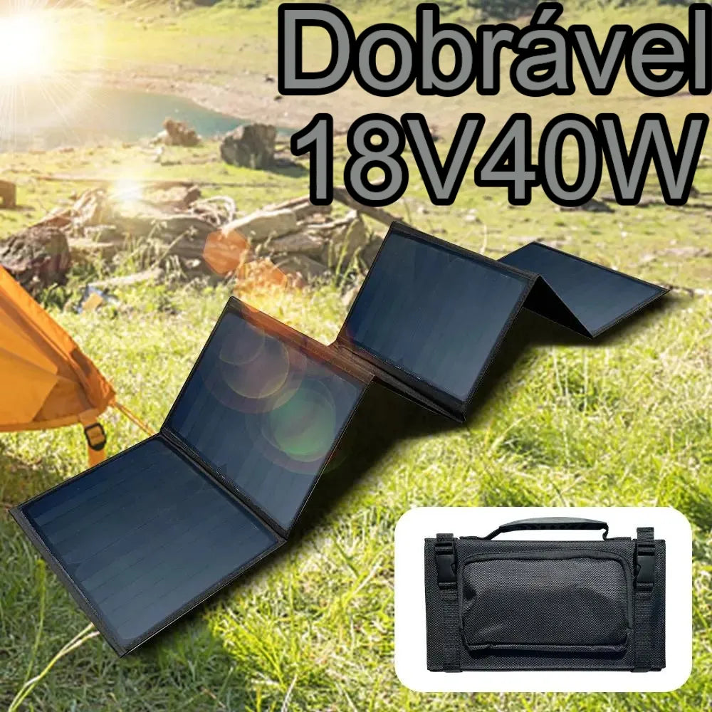 Painel solar de acampamento ao ar livre 12V 40W 21W dobrável portátil USB Carregador solar Power Bank DC 18V para os barcos de Motorhomes de turismo