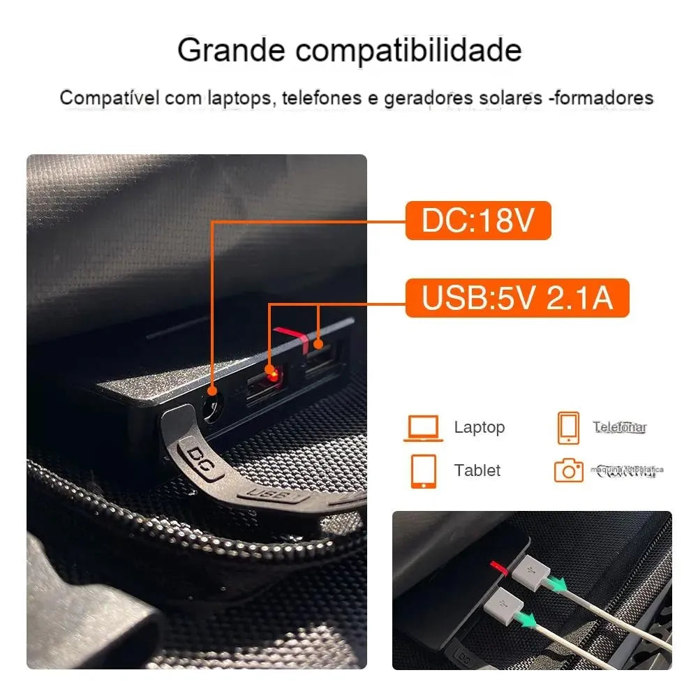 Painel solar de acampamento ao ar livre 12V 40W 21W dobrável portátil USB Carregador solar Power Bank DC 18V para os barcos de Motorhomes de turismo