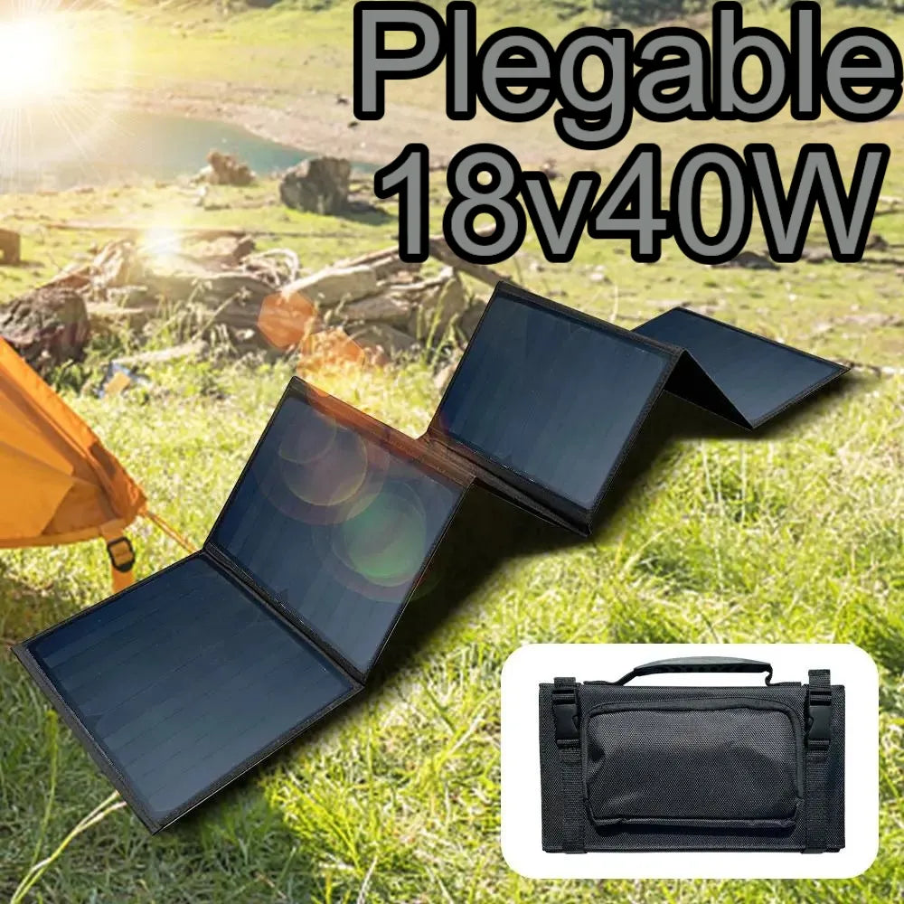 Panel solar para acampar al aire libre 12V 40W 21W Portable Portable USB Solar Charger Power Bank DC 18V para barcos de autocaravanas turísticas
