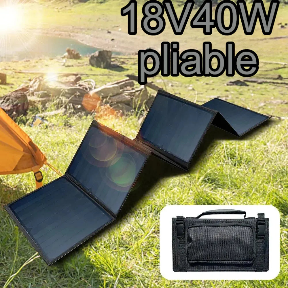 Panneau solaire de camping extérieur 12V 40W 21W Banque d'alimentation de chargeur solaire USB Portable Portable DC 18V pour les camping-car touristiques