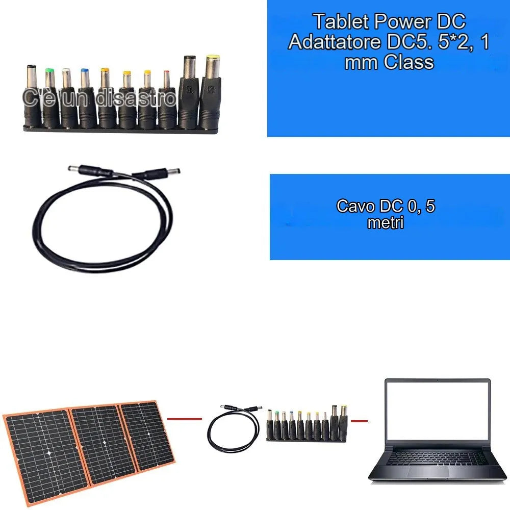 Pannello solare pieghevole 100W 80W 60W 40W, adattatore DC universale con spina da 5,5 mm x 2,1 mm per tablet e dispositivi.