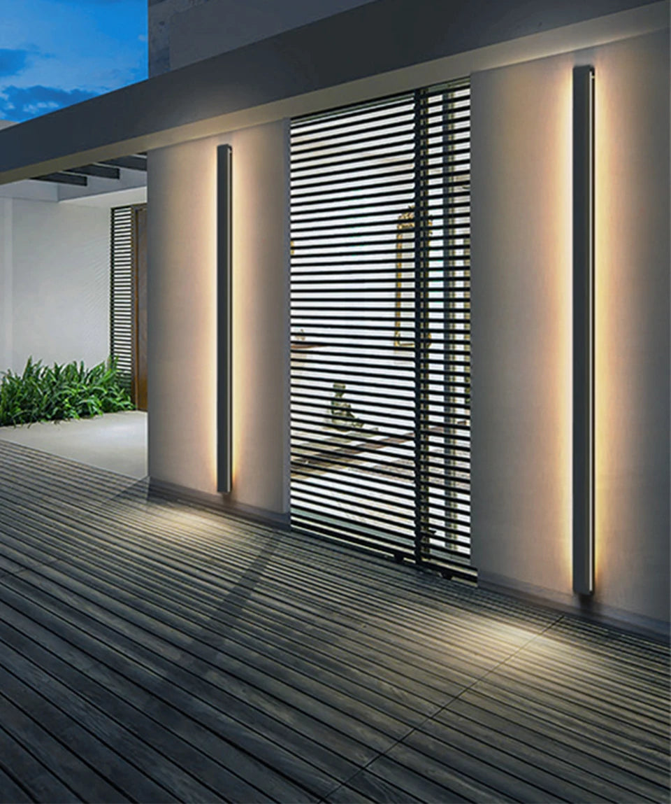 Modern waterproof LED outdoor wall light with IP65 rating, perfect for villas, porches, and patios.