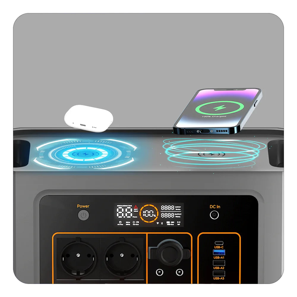 FF Flashfish QE02D, Portable power station with 1008Wh capacity, 1200W output, and rechargeable via solar panel.