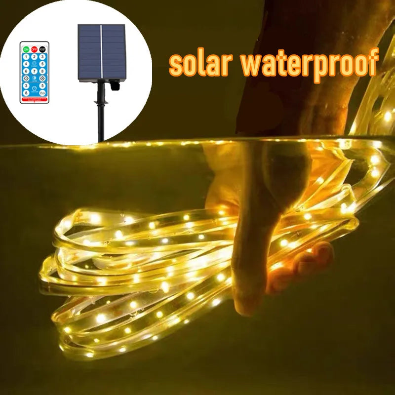 Solar Power LED Strip Light, RGB LED strip lights with remote control, waterproof, and suitable for room, TV, desktop, or screen backlights.