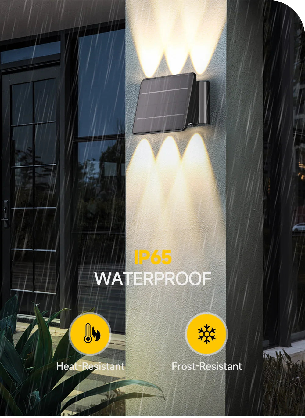 Solar LED Light, Durable waterproof design withstands heat, frost, and harsh weather conditions.