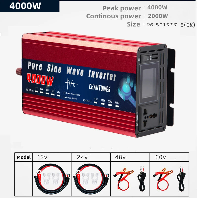 Pure Sine Wave Inverter, Portable power supply that converts DC to AC, suitable for camping, RVs, and remote work sites.
