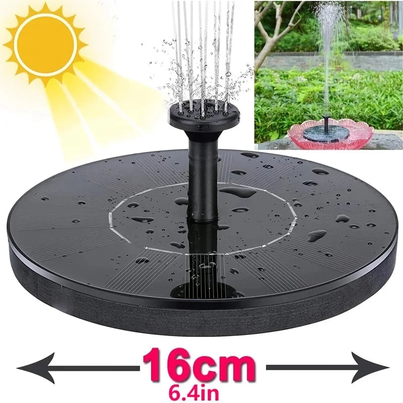 Solar Fountain, Solar-powered fountain pump for bird baths and ponds with 6 nozzles.