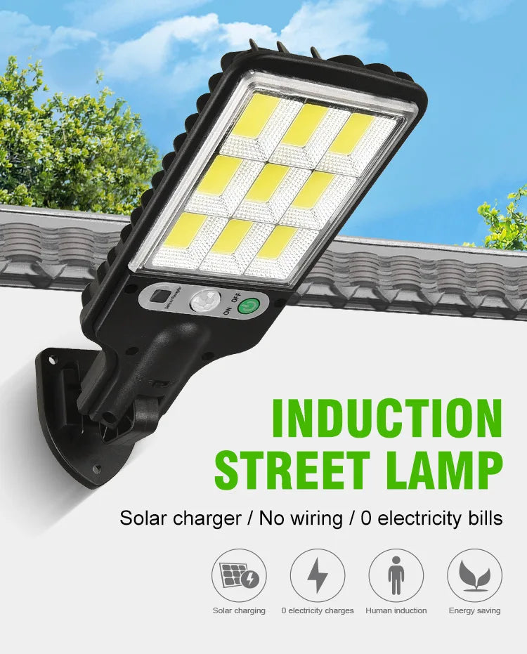 PIR Motion Sensor Street Light, Sustainable street lamp that harnesses solar power, eliminating wiring needs and reducing energy consumption.