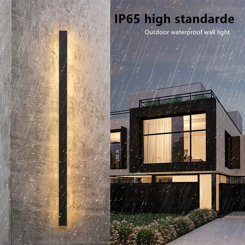 Waterproof LED long wall light, Waterproof outdoor wall light with IP65 standard for durability in harsh weather conditions.