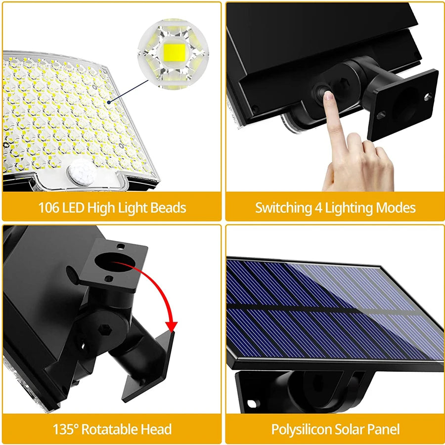 Solar LED Light, LED Light with High Output, Adjustable Head & 3 Modes, Solar Powered