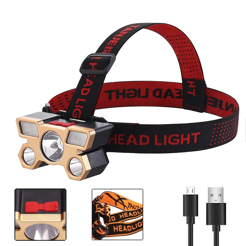 USB Rechargeable Headlamp Portable 5LED Headlight, Fast Shipping Guaranteed: 98% of parcels delivered within 48 hours, ensuring timely delivery.