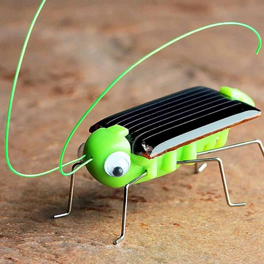 Solar Grasshopper Toy, Grasshopper starts tiny engine, shaking off dust with sunlight exposure.