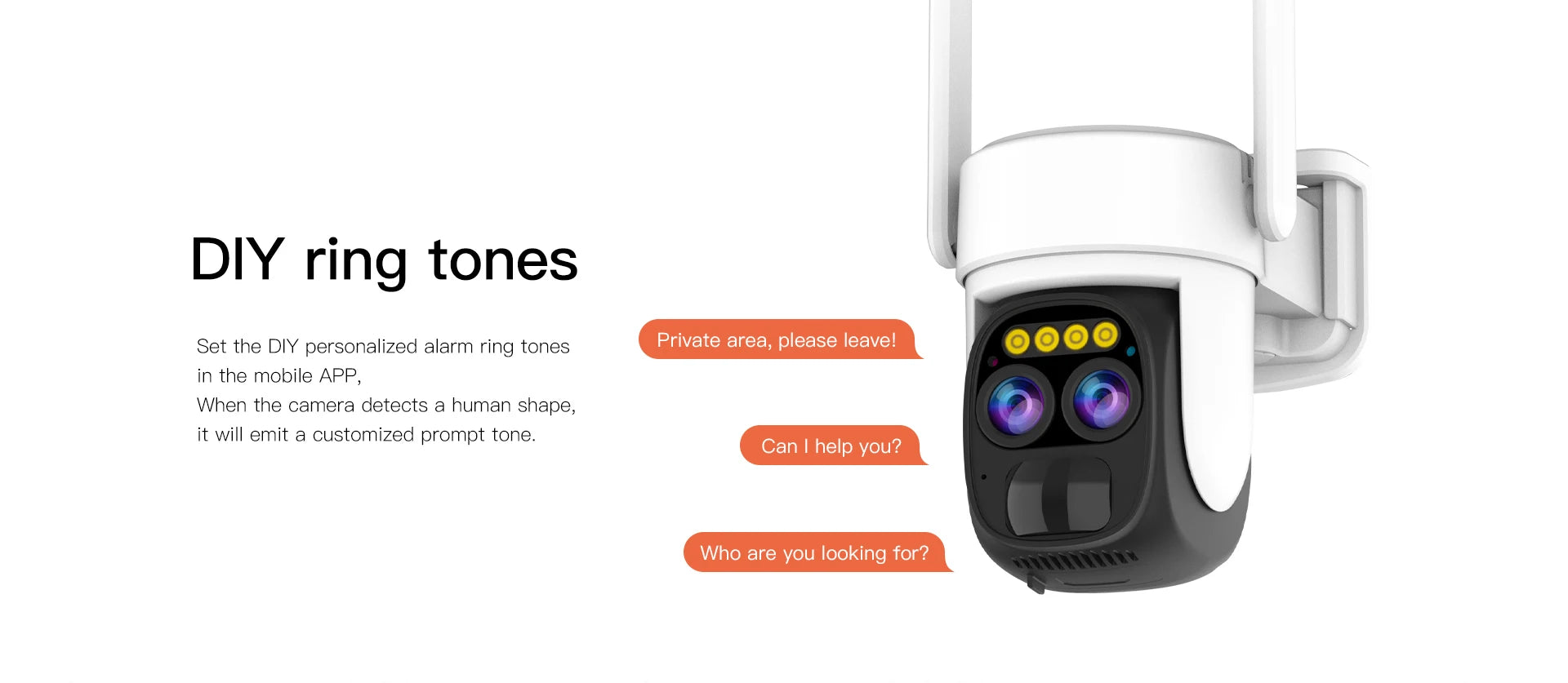 PEGATAH TI-D1W5 8MP Wireless Solar Camera, Customizable alert tone and private zone feature for personalized notifications.