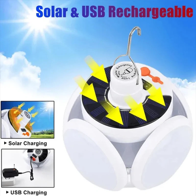 Solar Outdoor Folding Light, Solar-powered with USB rechargeability for convenient charging on-the-go.