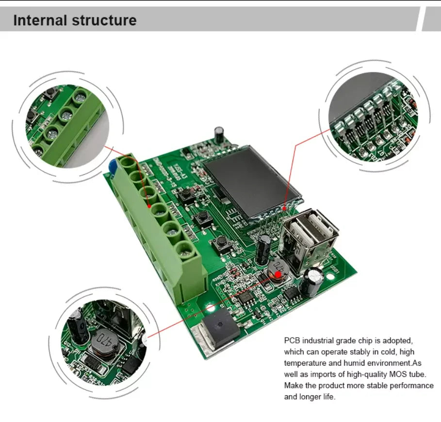 PWM Solar Controller, Stable performance in extreme temps/humidity with high-quality MOS tubes for long-lasting reliability.