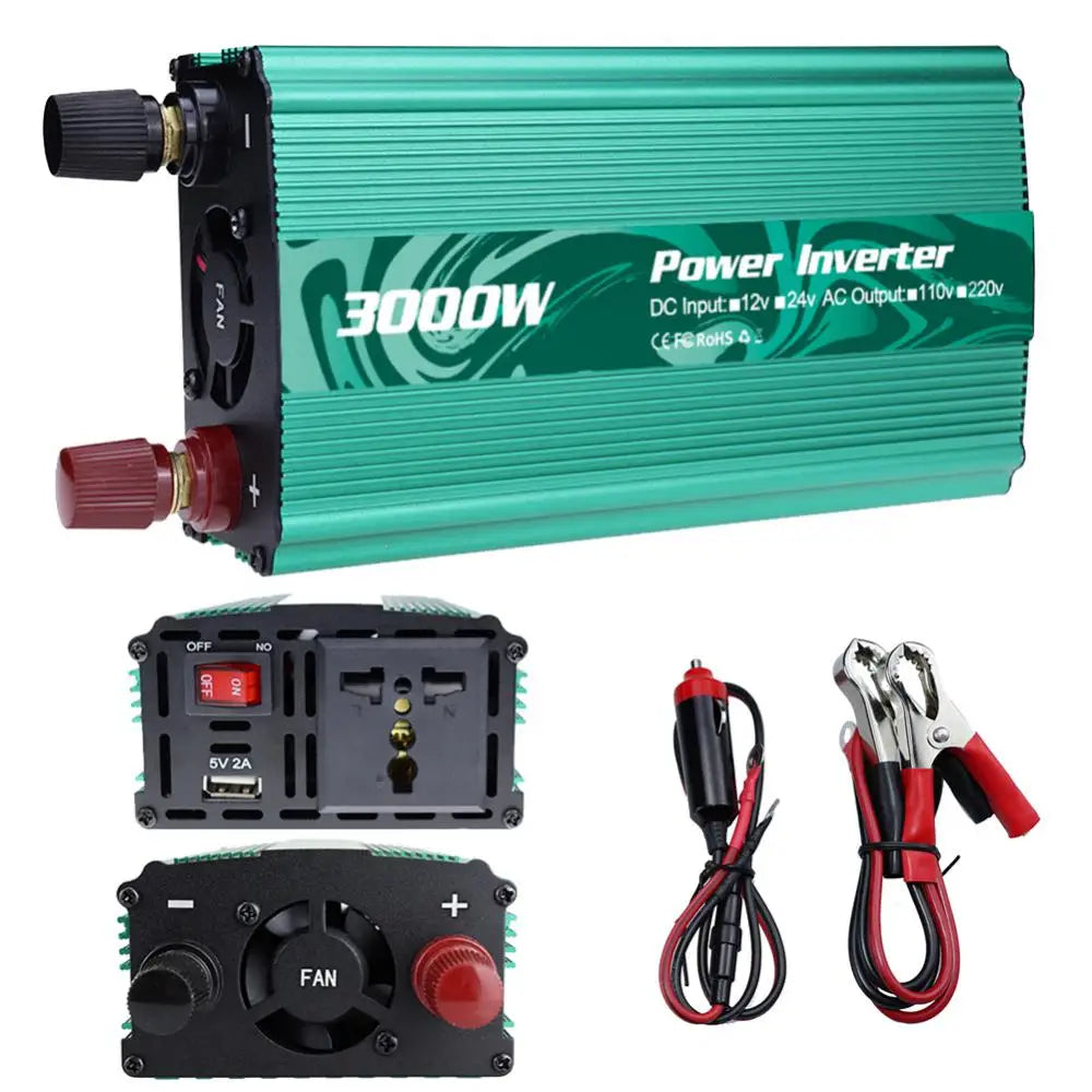 Off-grid solar system and power tool inverter converts DC to AC power with safety features.