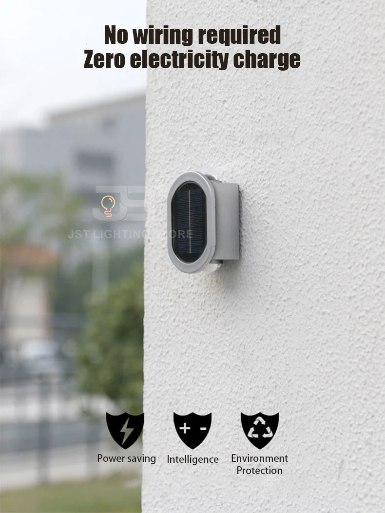 Strong Brightness Solar LED Wall Light, Solar-powered lamp: wire-free, eco-friendly, and perfect for outdoor use.