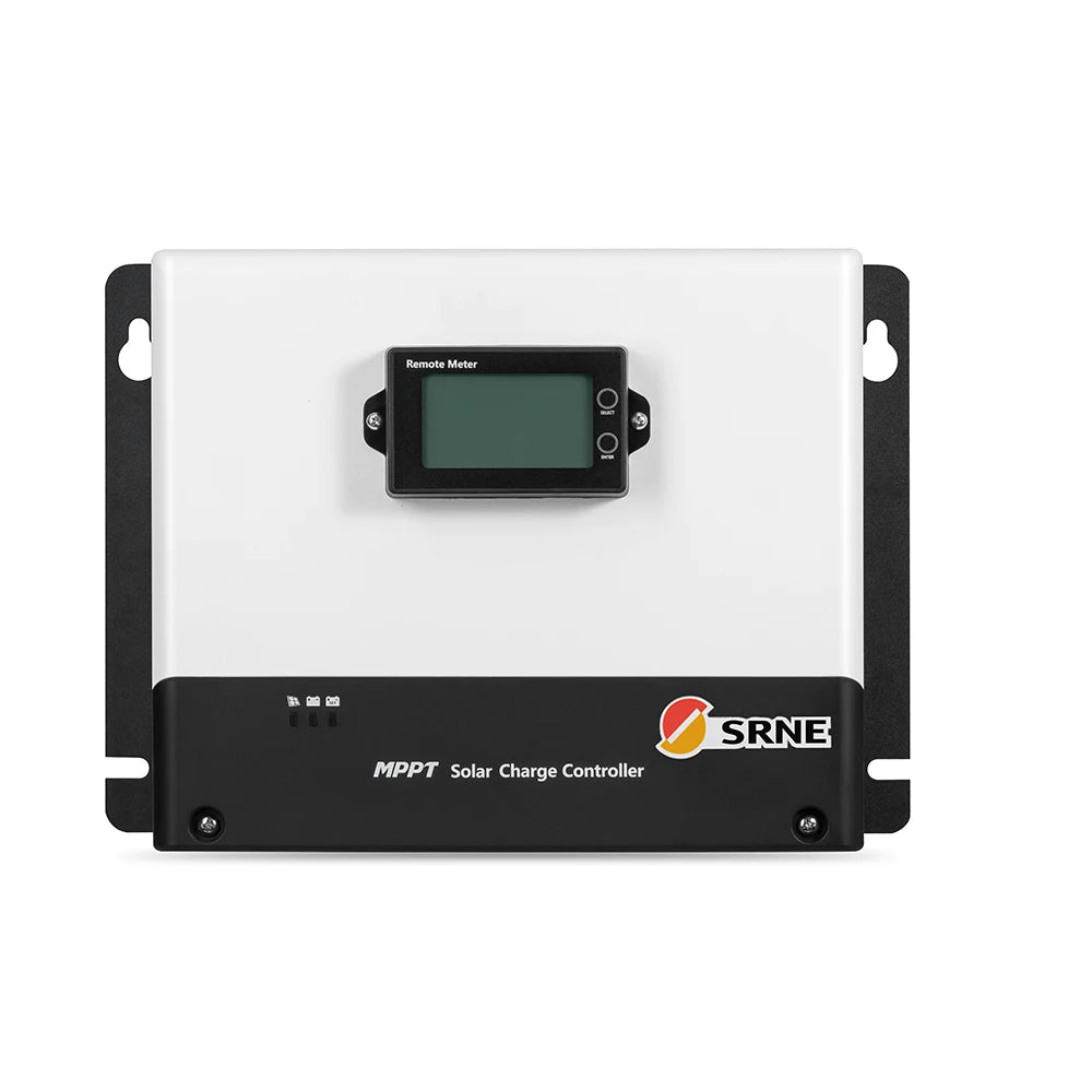 Solar charge controller for 12V-48V battery systems, compatible with Lithium, Gel, and Lead-Acid batteries.