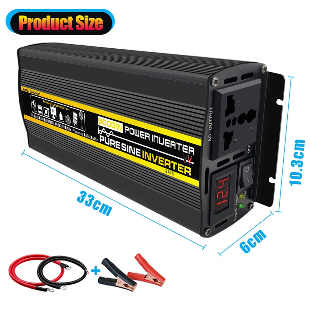 Pure Sine Wave Power Inverter, Pure Sine Wave converter for household power: 12V DC to 220V AC with 500W output and surge capability.