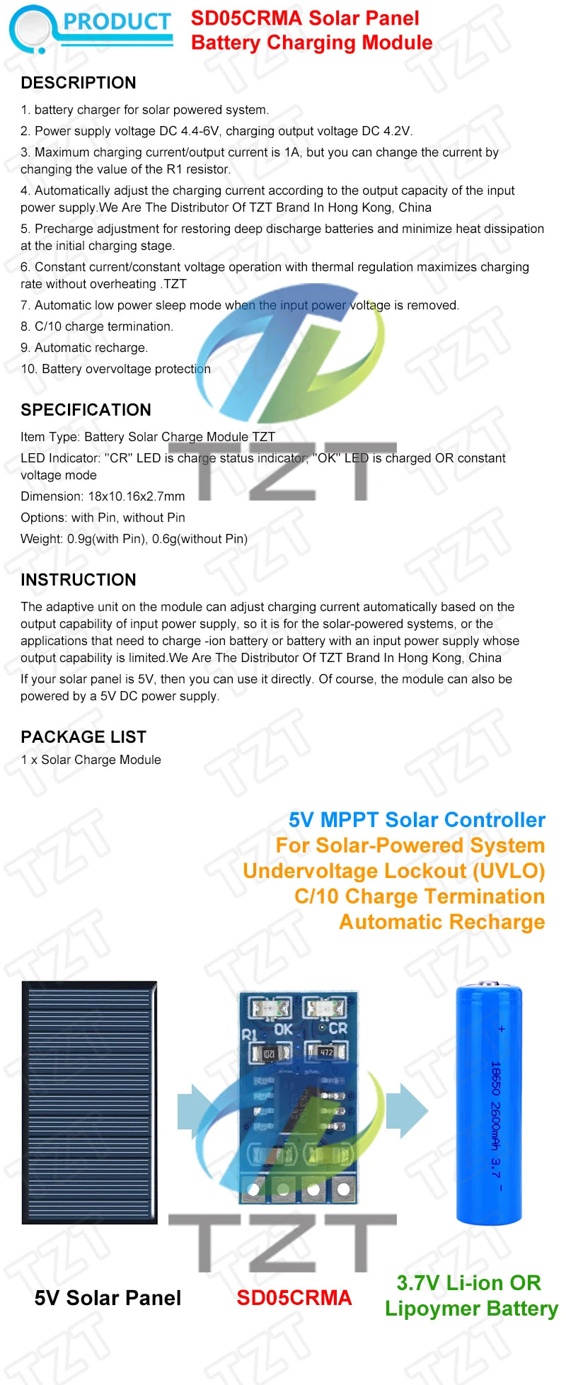 MPPT Solar Charge Controller, Solar charge controller module for charging lithium-ion batteries from solar panels.