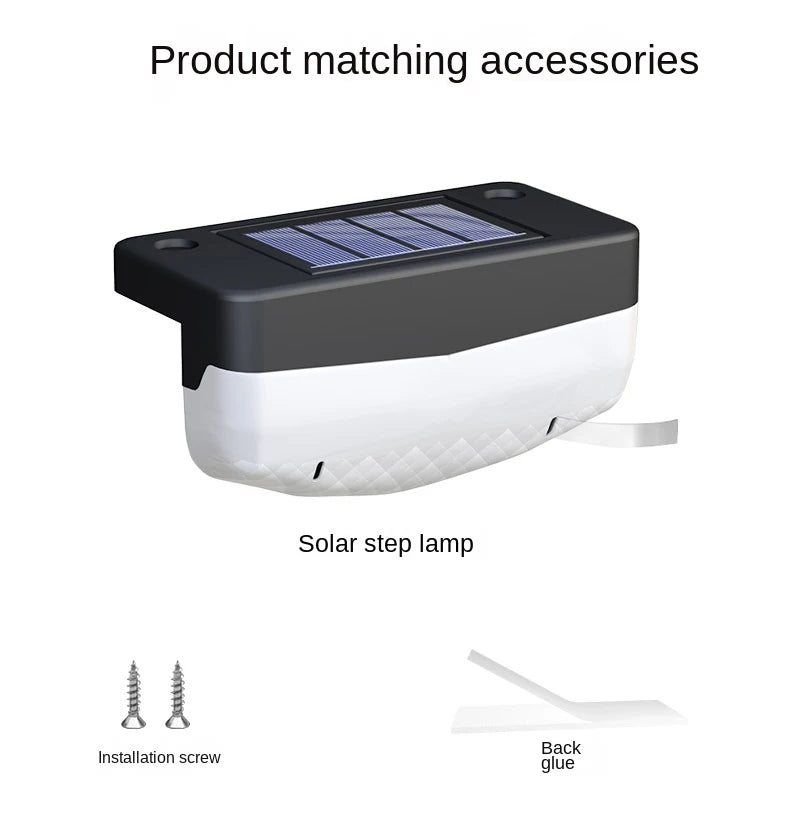 LED Solar Stair Light, Matching solar-powered stair light accessories include screws and glue for easy back installation.