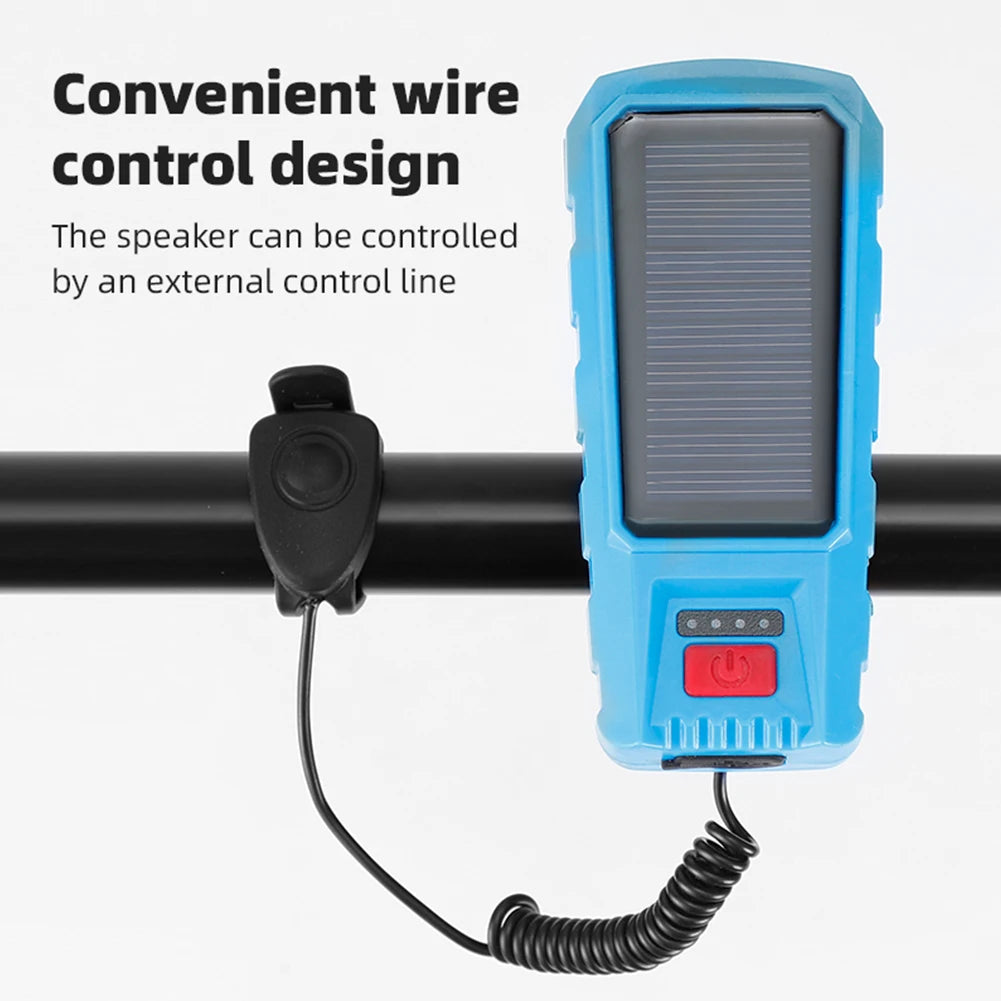 Solar USB Rechargeable Bicycle Headlight, Control your light with ease using a convenient wire connection to an external controller.