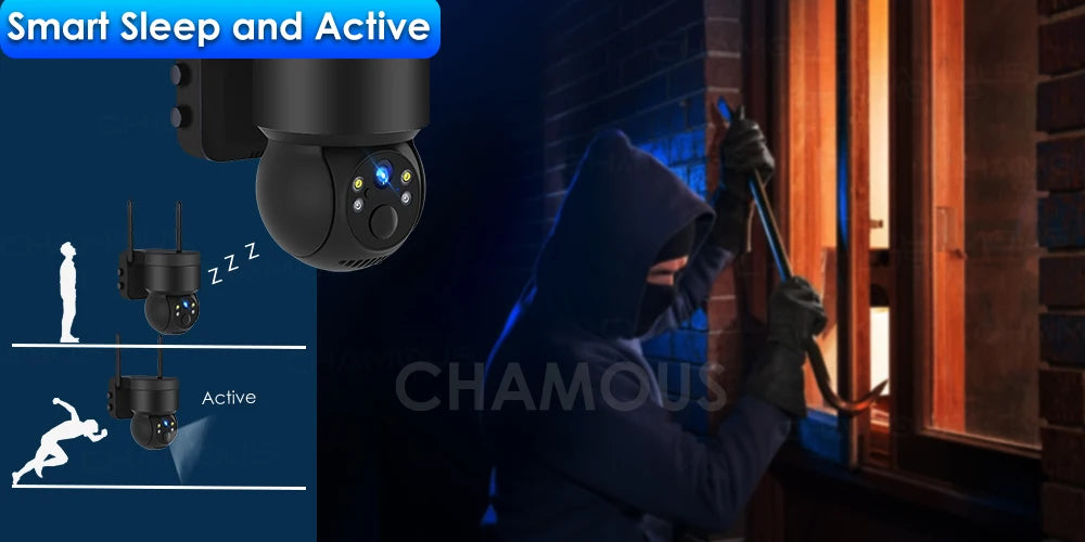 CHAMOUS 2.5K 4MP WiFi Wireless Outdoor IP Camera, Power on, charge for approximately 10 hours to fully recharge the solar-powered battery.