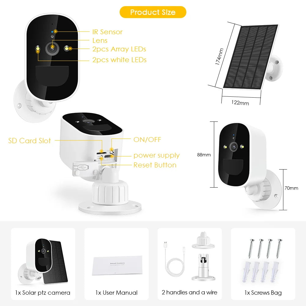 TD3 - Wireless Solar Wifi Camera, Outdoor security camera with solar power, night vision, and IP connectivity.