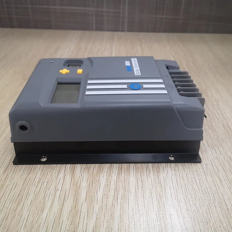 MPPT solar charge controller with WiFi, Bluetooth, and LCD display for charging LiFePO4 batteries.