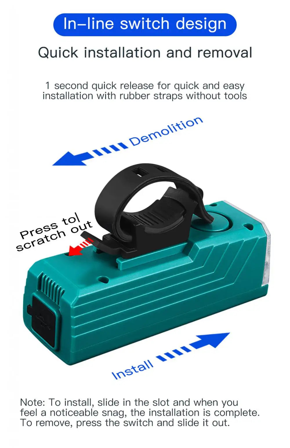 Solar Bike Light, Easy installation and removal with quick-release design and rubber straps, no tools required.