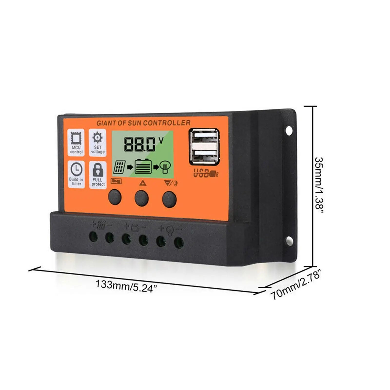 MPPT Solar Charge Controller, Sun Controller with MCU: compact power management device for voltage control and monitoring.