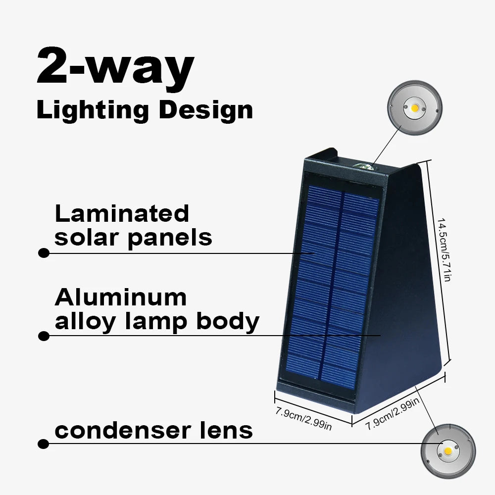 External Wall Washer Solar Light, Eco-friendly solar-powered light with two-way design and reflective lens for bright illumination.