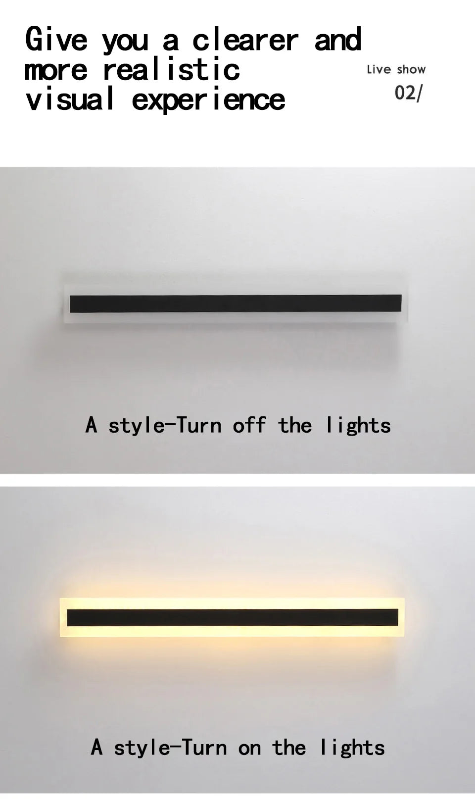 Waterproof LED Long Wall Light, Waterproof LED wall light with dimmable feature for adjustable brightness.