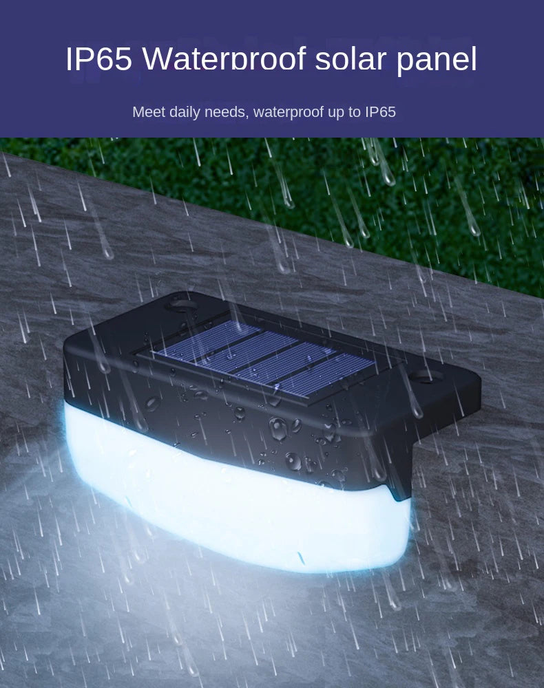 LED Solar Stair Light, Waterproof solar-powered LED light with IP65 rating ensures reliable operation in outdoor environments.