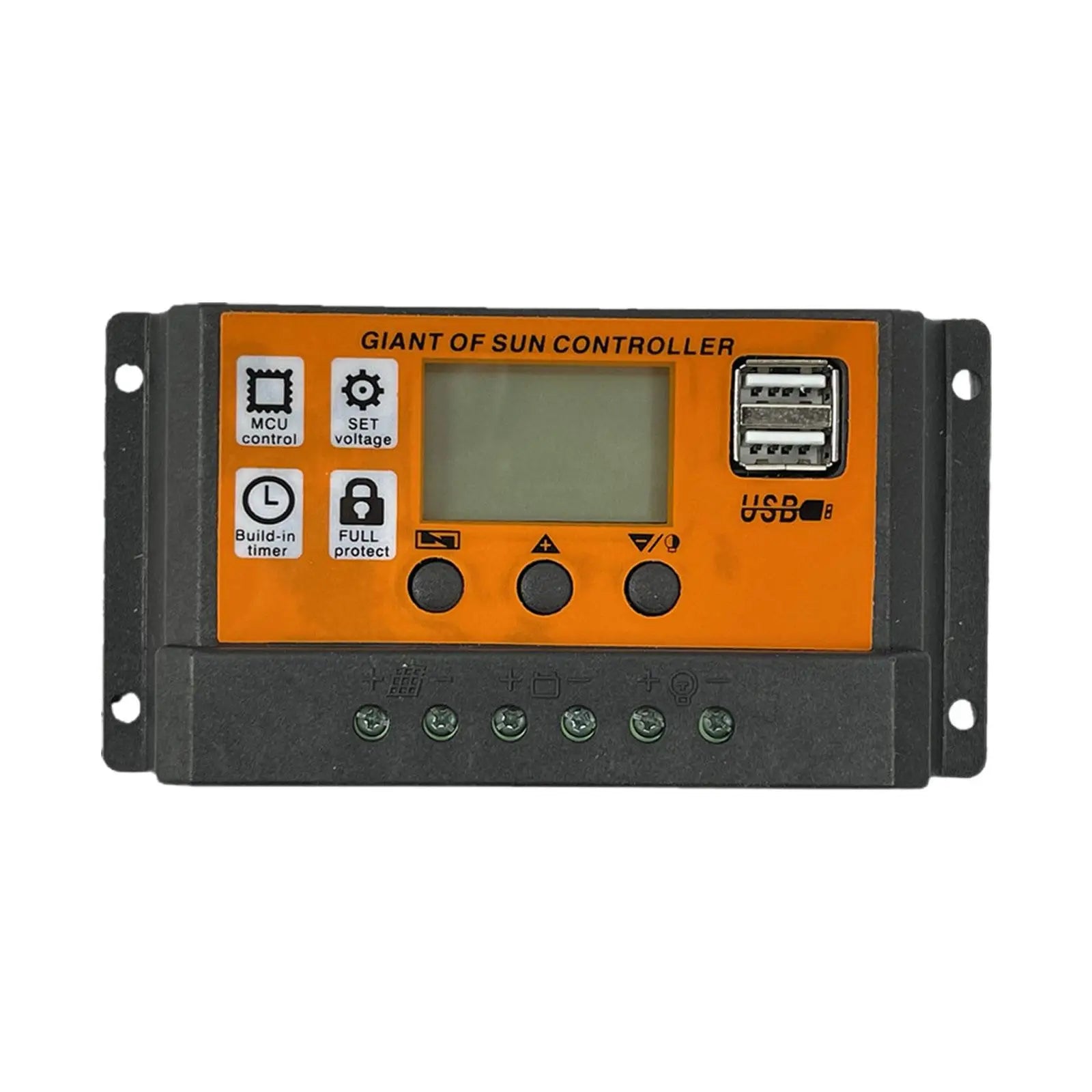 MPPT Solar Charge Controller, Advanced solar controller with timer, overcharge protection, and USB connectivity for efficient and safe solar charging.