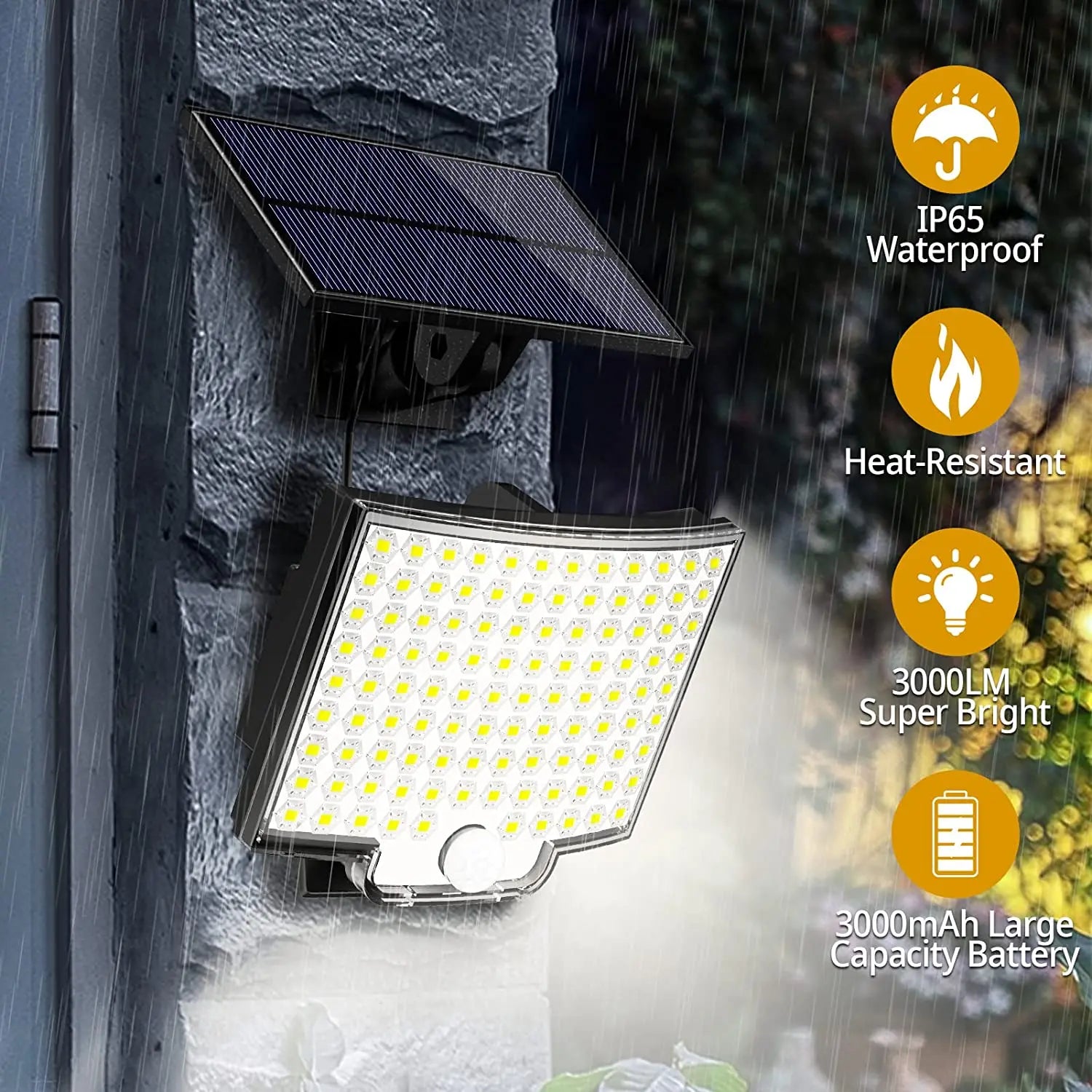 Solar Light, Rugged solar lamp with waterproof design, high-brightness LEDs, and long-lasting 3000mAh battery.