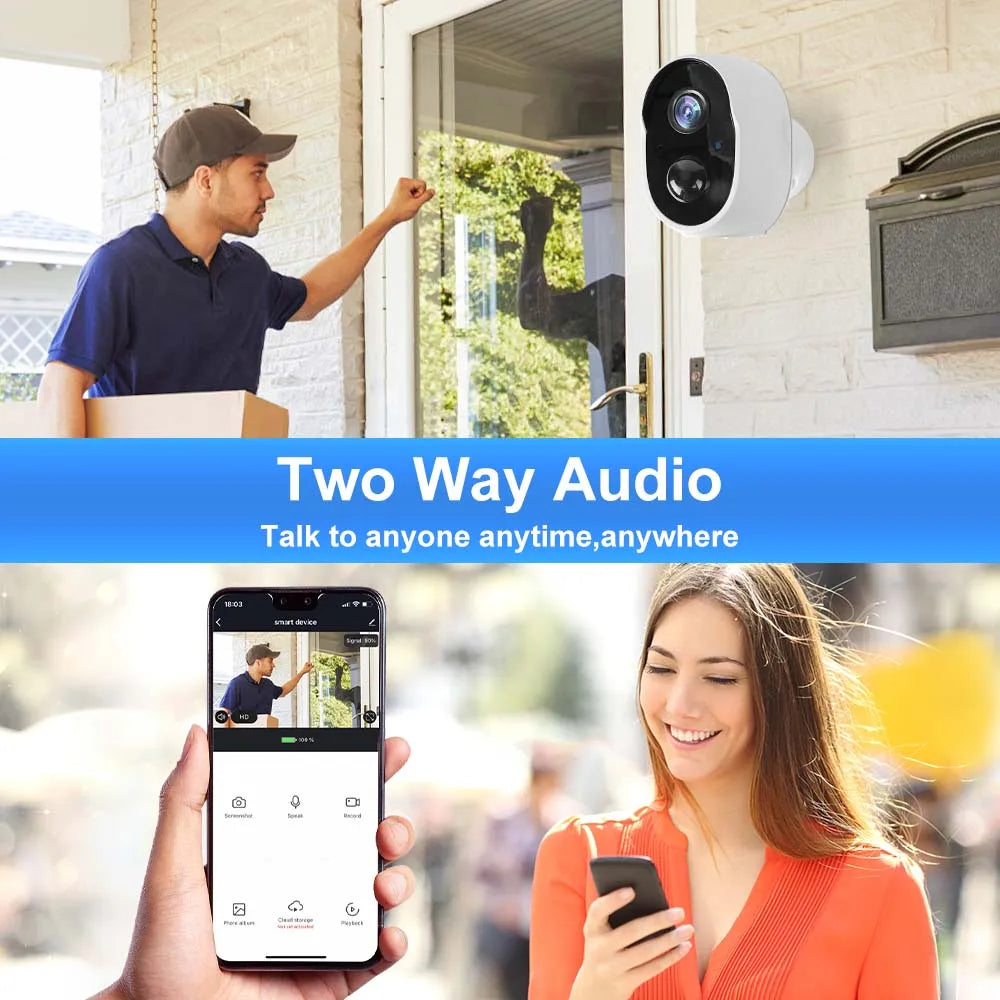 Two-way audio enables real-time communication with visitors or authorities from anywhere via the app.