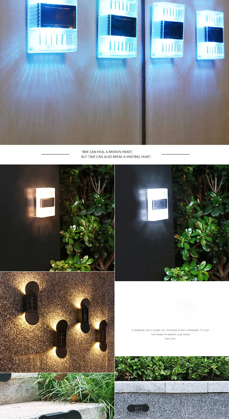 LED Solar Wall Light, Reliable solar-powered wall light provides stable lighting for outdoor spaces, offering a sense of permanence.