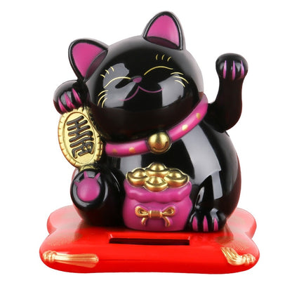 Solar Powered Maneki Neko Lucky Cat - Welcoming Chinese Lucky Cat Waving Hand Beckoning Fortune Cat Figurines For Home Decor