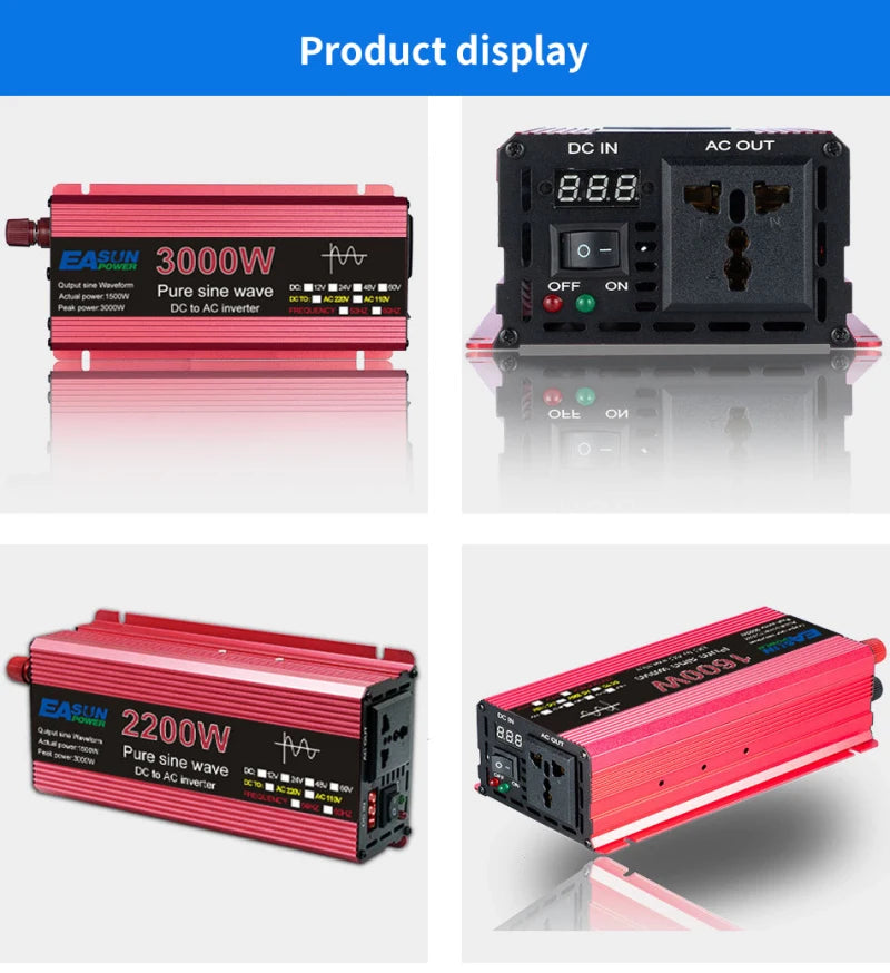 Pure Sine Wave Inverter, Connect safely: don't link inverter to grid power, nor reverse polarity.