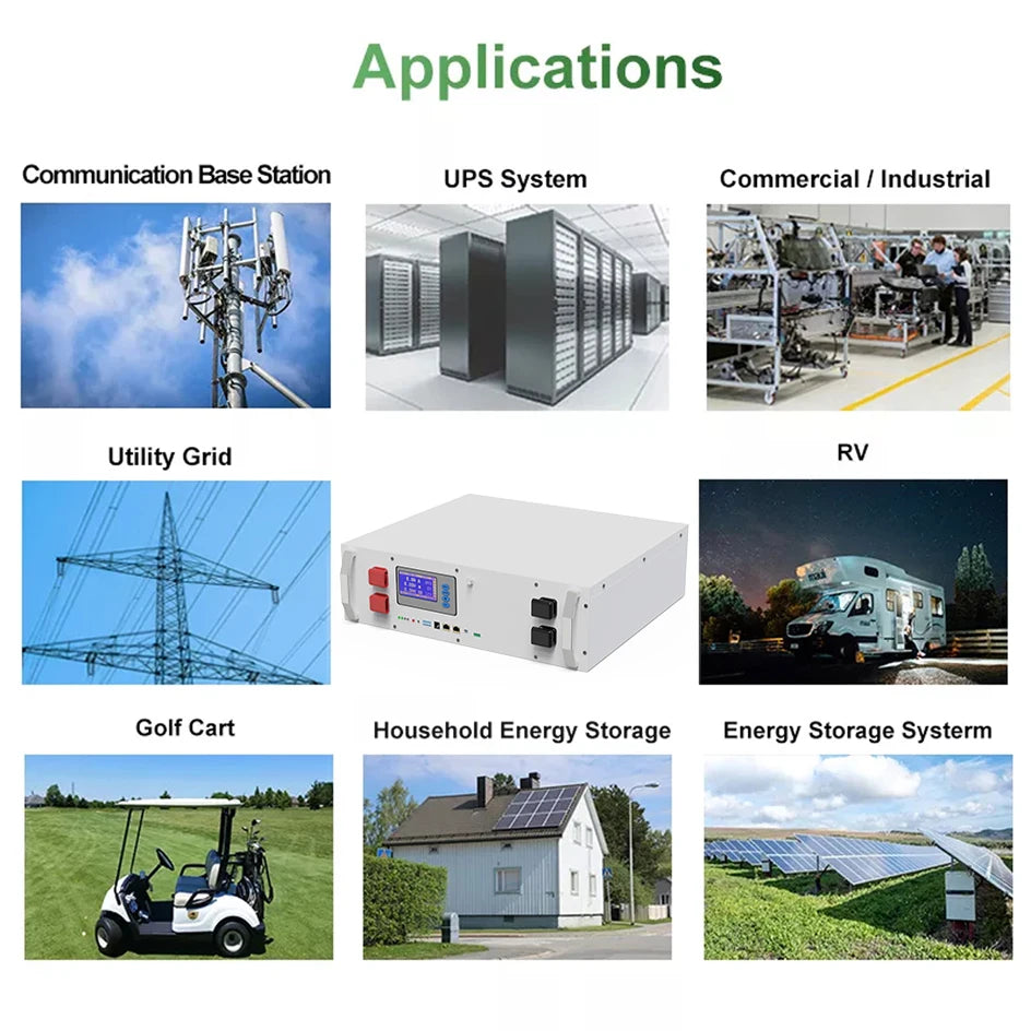 48V LiFePO4 Battery, Deep cycle batteries suitable for various applications: base stations, UPS, homes, and more.