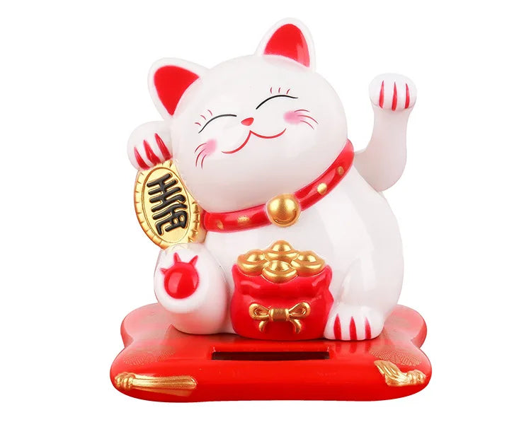 Solar Powered Maneki Neko Lucky Cat, Good fortune and joy sought; a wish for success and positivity.