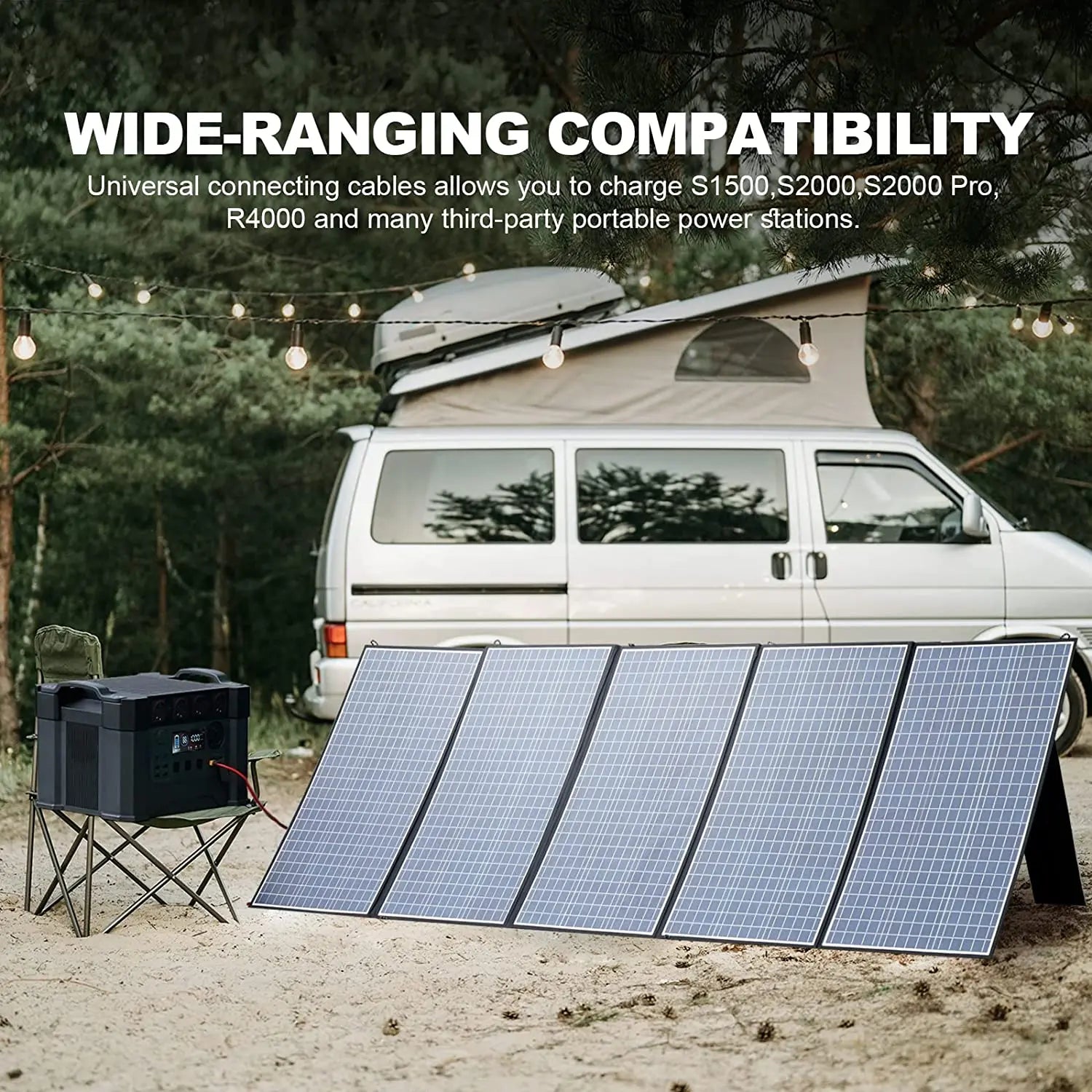 ALLPOWERS Foldable Solar Panel, Universal connector for various power stations and third-party models.