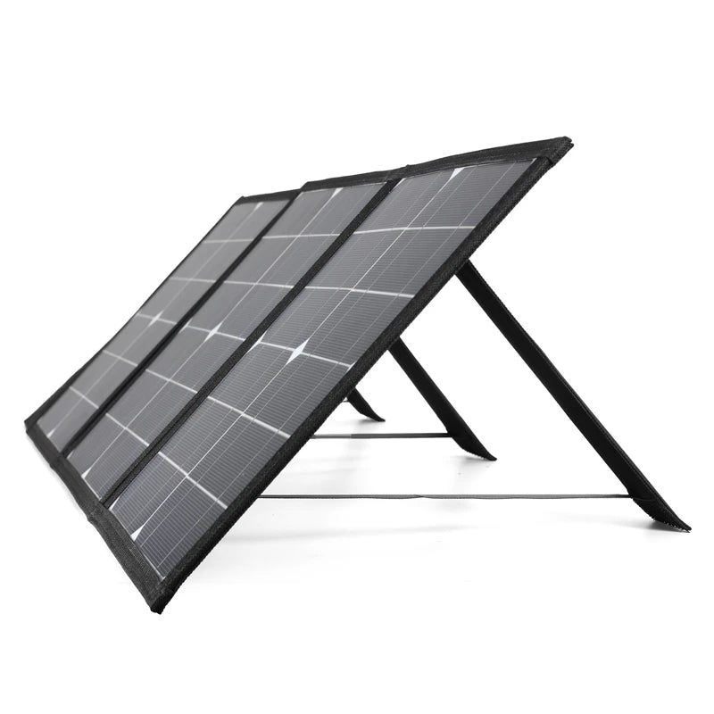 DC+USB Fast Charge 18V 100W Foldable Solar Panel, Foldable Solar Bag, 100W monocrystalline solar panel with USB+DC connector and 20-year lifespan.